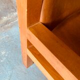 Safari armchair in wood and leather -1950's