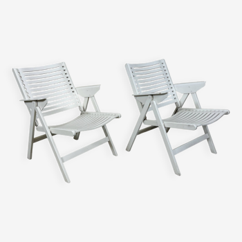 Pair of white Rex folding chairs Niko Kralj for Stol Kamnik Slovenia 1970s