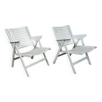 Pair of white Rex folding chairs Niko Kralj for Stol Kamnik Slovenia 1970s