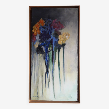 Old oil painting representing a bouquet of flowers