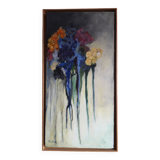 Tableau ancien à l'huile représentant un bouquet de fleurs