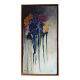 Old oil painting representing a bouquet of flowers