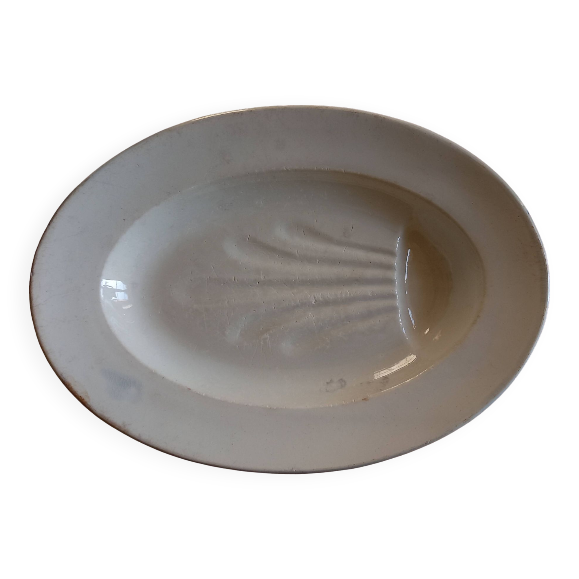 Antique asparagus dish, large 19th century oval earthenware dish D. JOHNSTON & J. VIEILLARD BORDEAUX