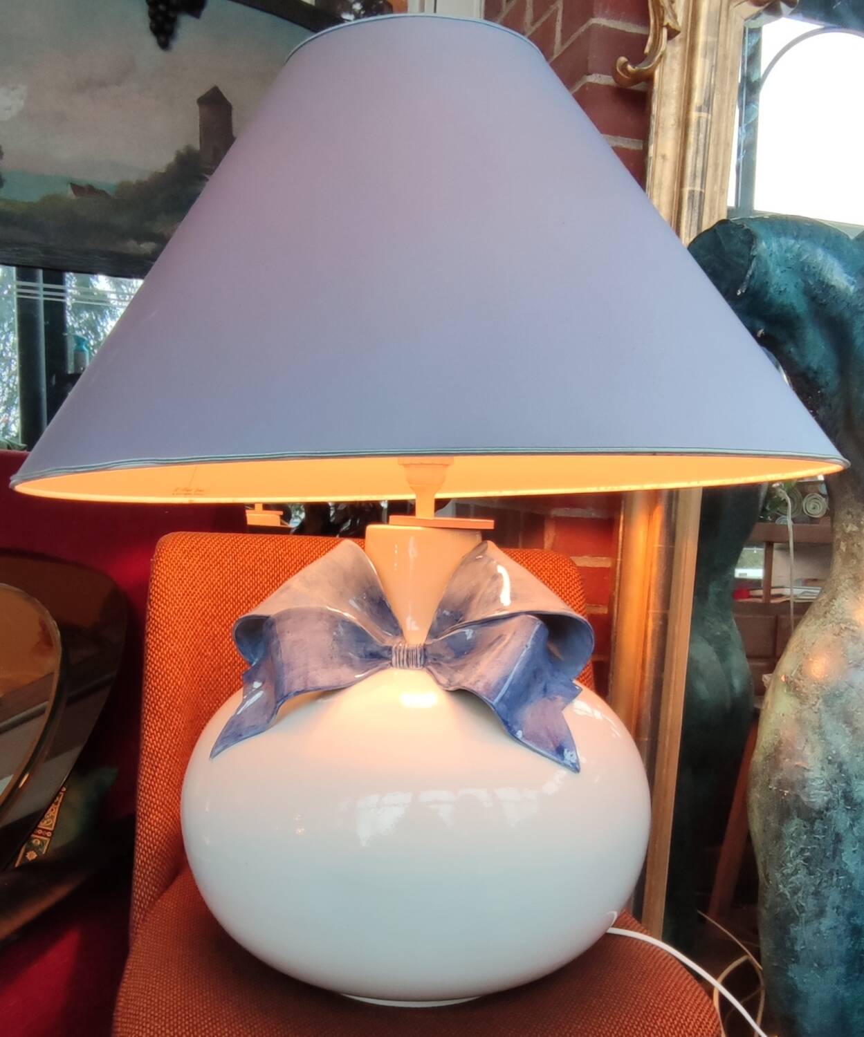 Large vintage ceramic lamp/marie paule gilles knot decor/