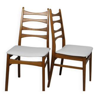 Pair of vintage teak chairs with white imitation leather tops Denmark