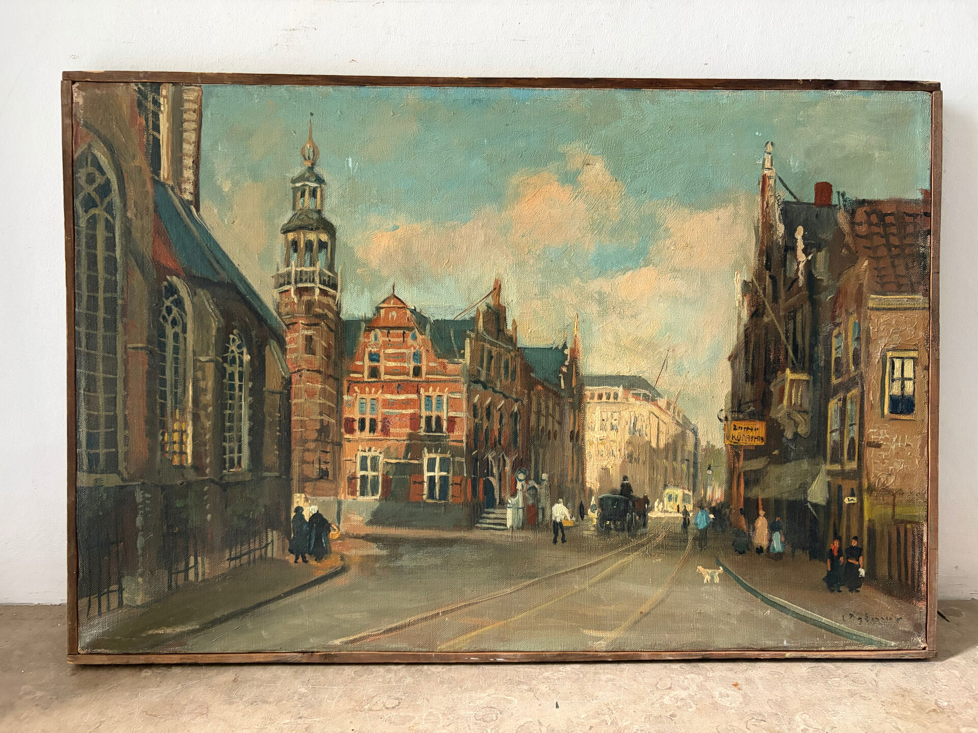 Scene de rue flamande, huile sur toile