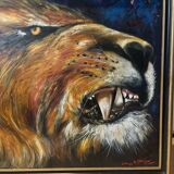 Tableau huile « Tigre à dent de sabre »  signé