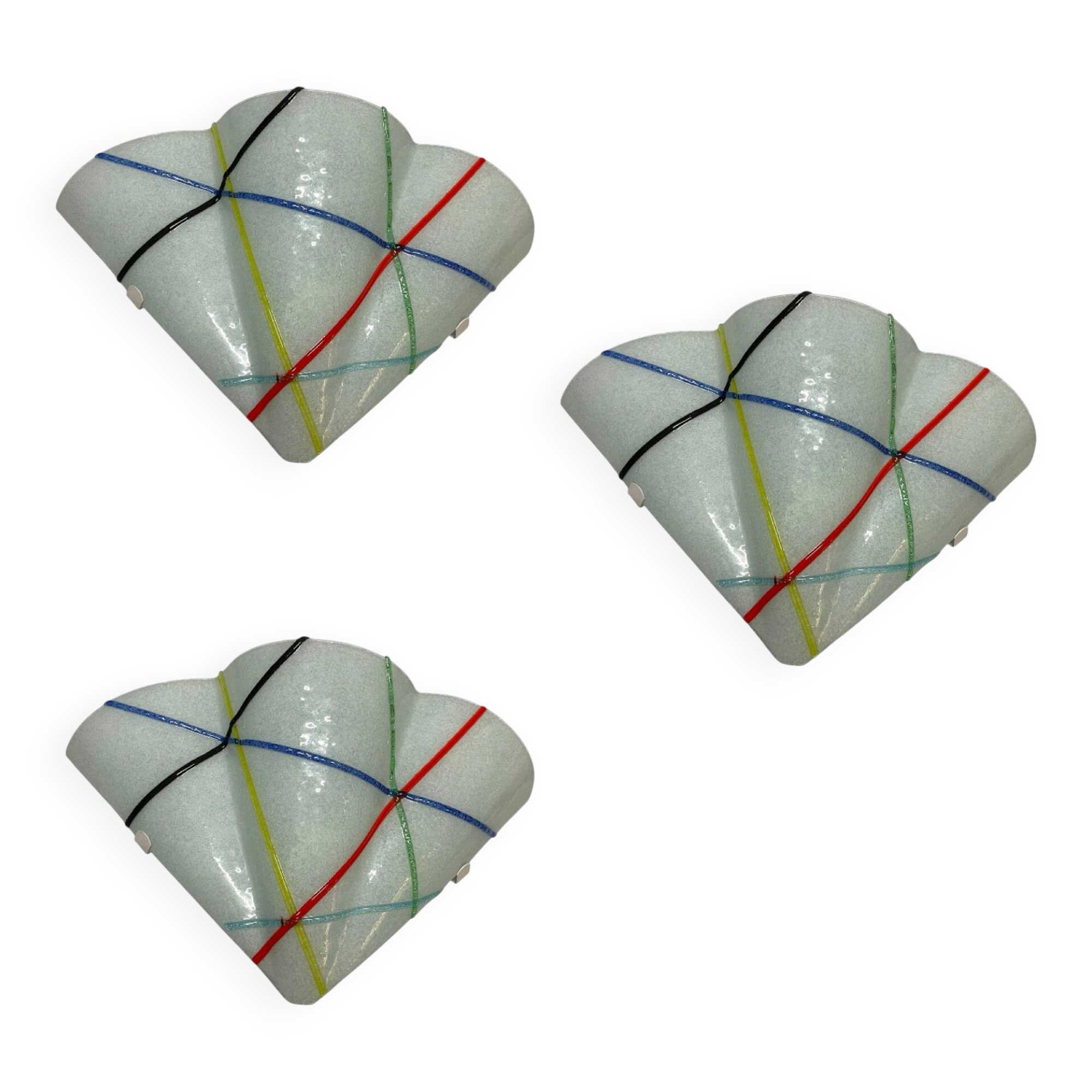 Set of Three Geometric Murano Glass Wall Sconces, Italy, 1980s