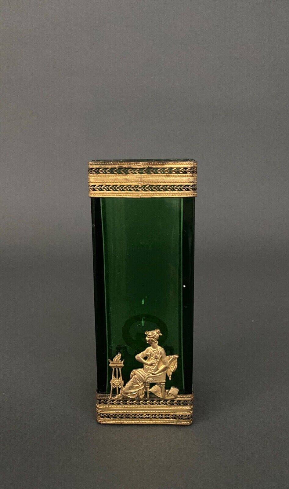 Vase 1900, glass base, bronze enclosure, antique decor