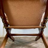 Folding armchair relax vintage wood and velvet with armrests - 70's