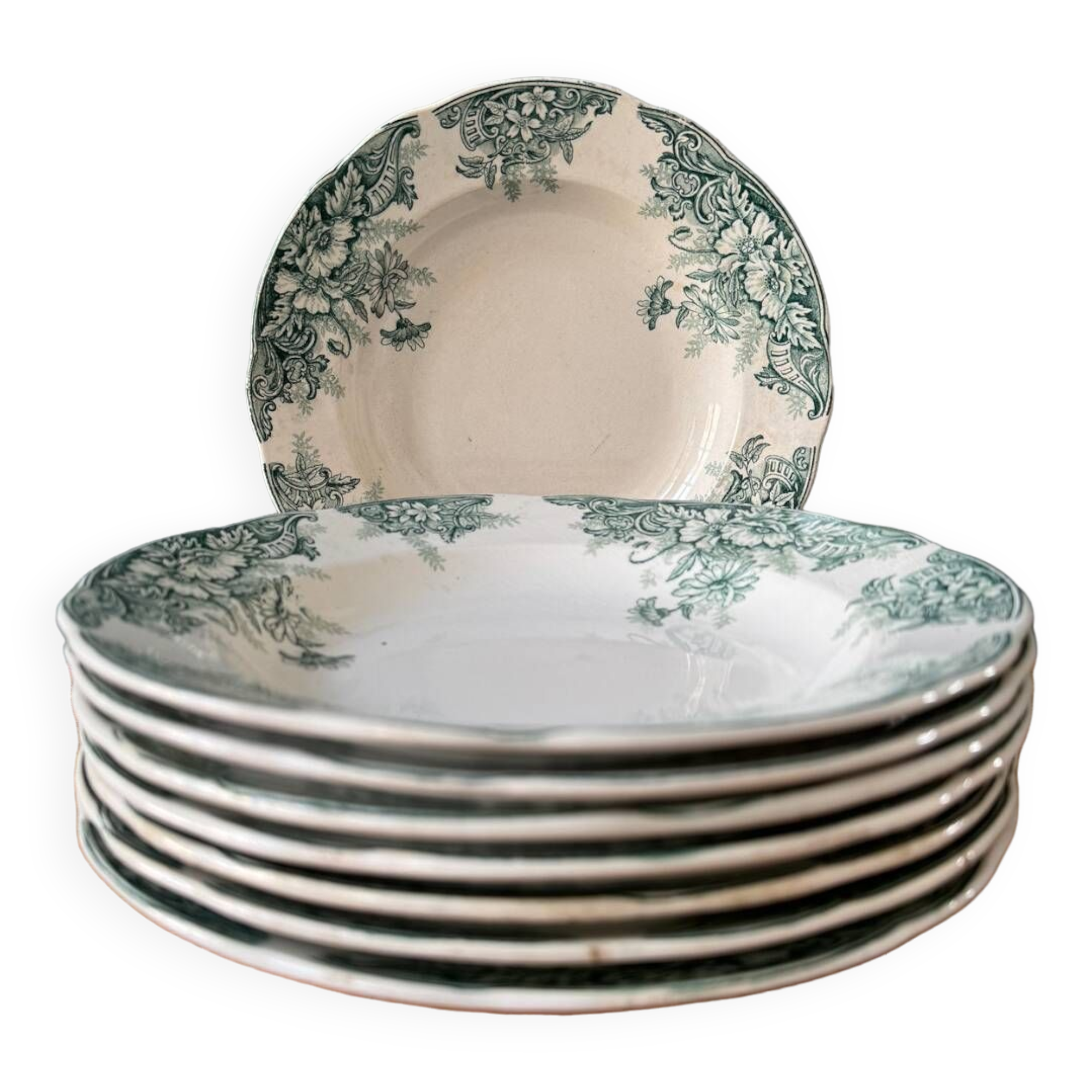 Series of 8 Terre de Fer 1900 soup plates in Onnaing earthenware