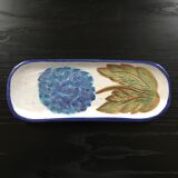 Stoneware dish with hydrangea decoration signed