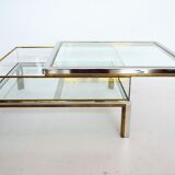 Coffee table in brass and chrome with folding top compartment to House Jansen 1970 s
