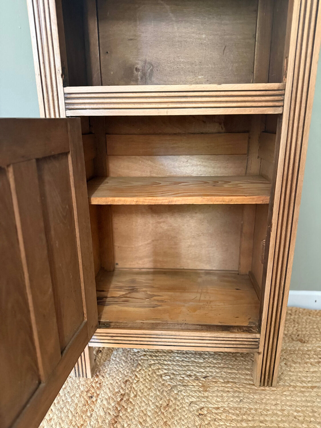 Small Art Deco jam cabinet in carved blonde oak