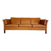 Vintage Danish mid-century Morgans Hansen cognac 3-seater sofa