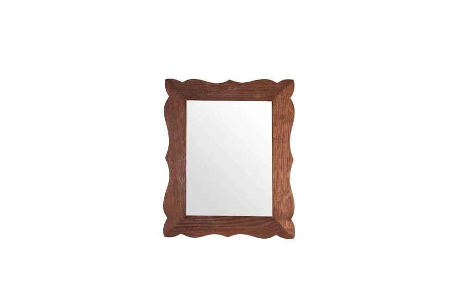 Miroir en chêne vintage des années 1970 avec cadre ondulé en forme de coquille.