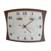 Calendar clock in brown formica, vintage, 50s, functional