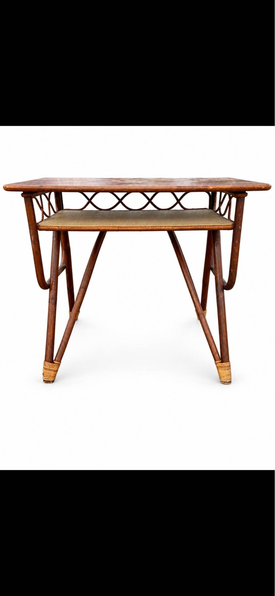 Vintage table in curved rattan and bamboo – 1960s-1970s