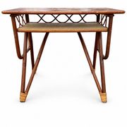 Table vintage en rotin et bambou courbé – Années 1960-1970