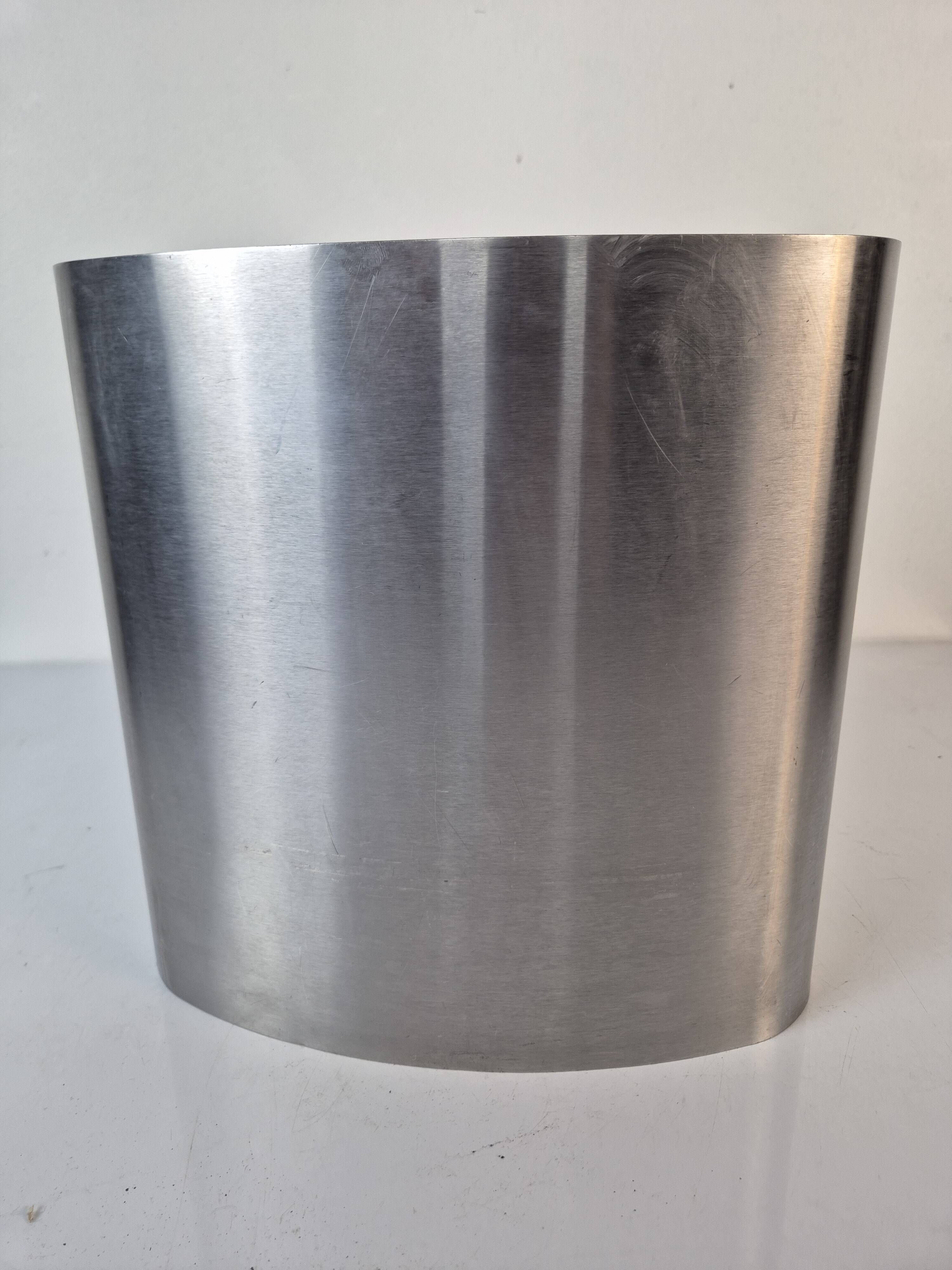 Stainless steel wastebasket by Xavier Féal for Inox Industrie.