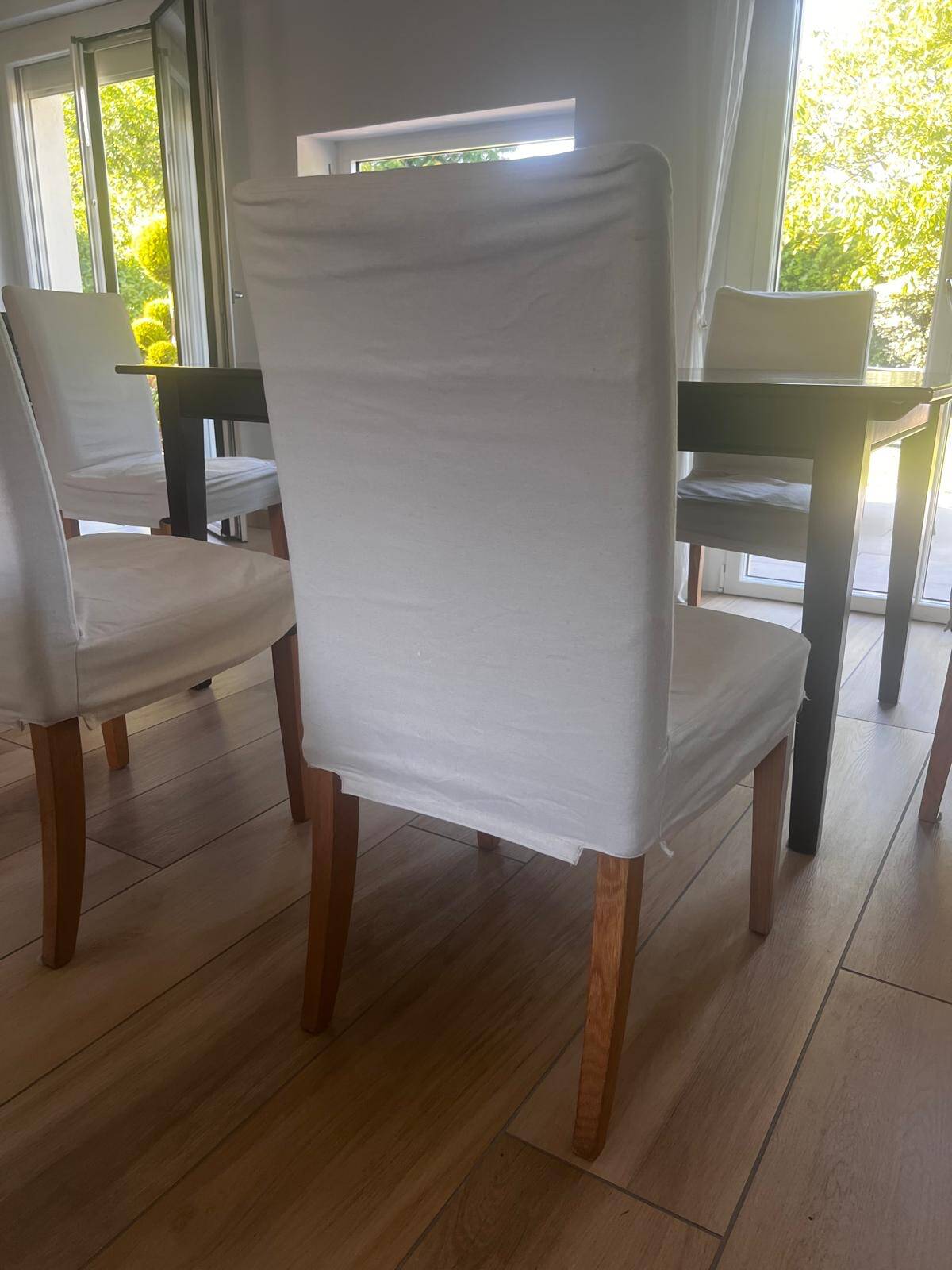 Solid cherry wood dining table, extendable for 8 to 12 people.
