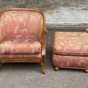 Solid wood and fabric club chair with footrest