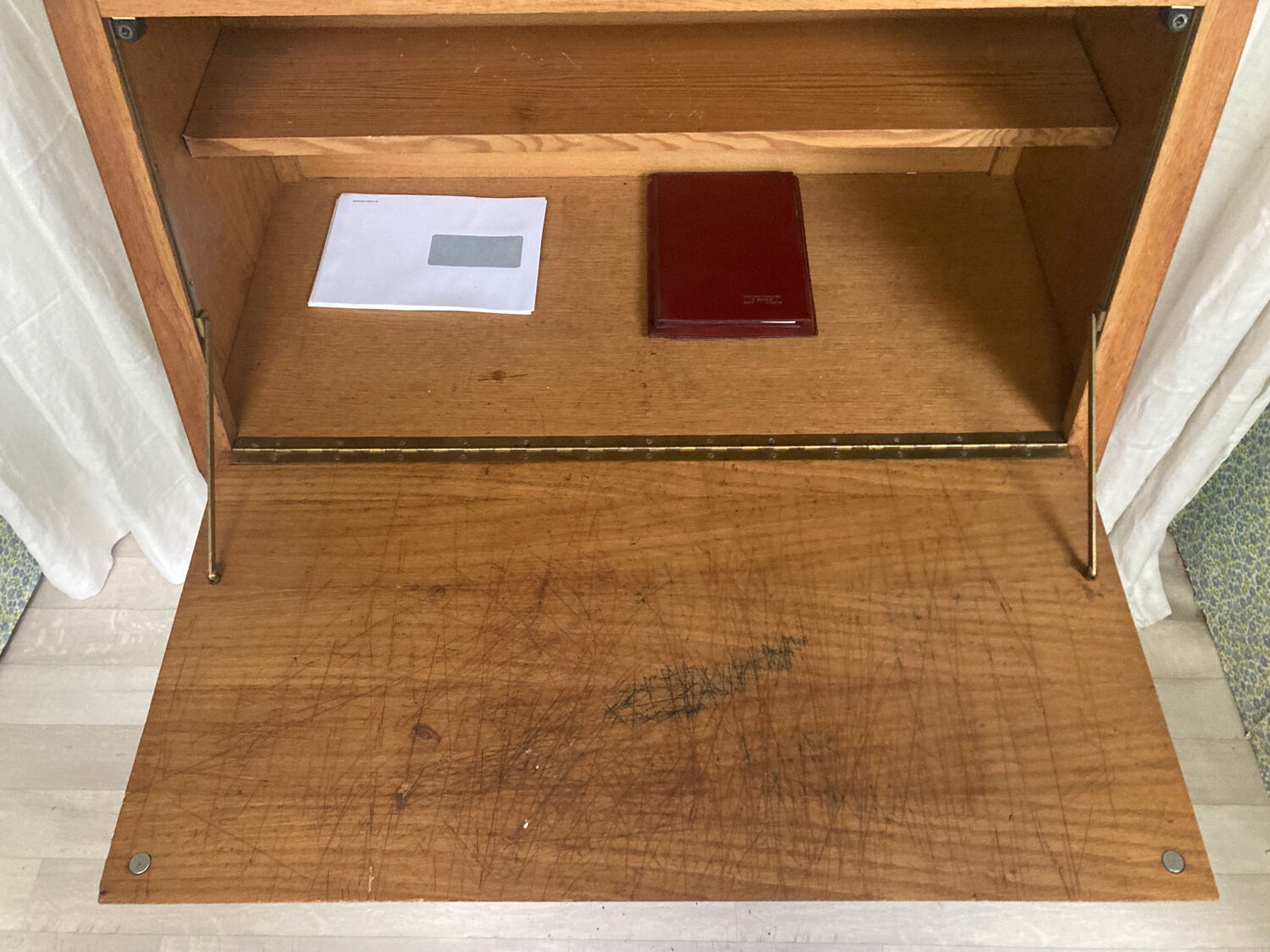 Vintage secretary in wood and rattan