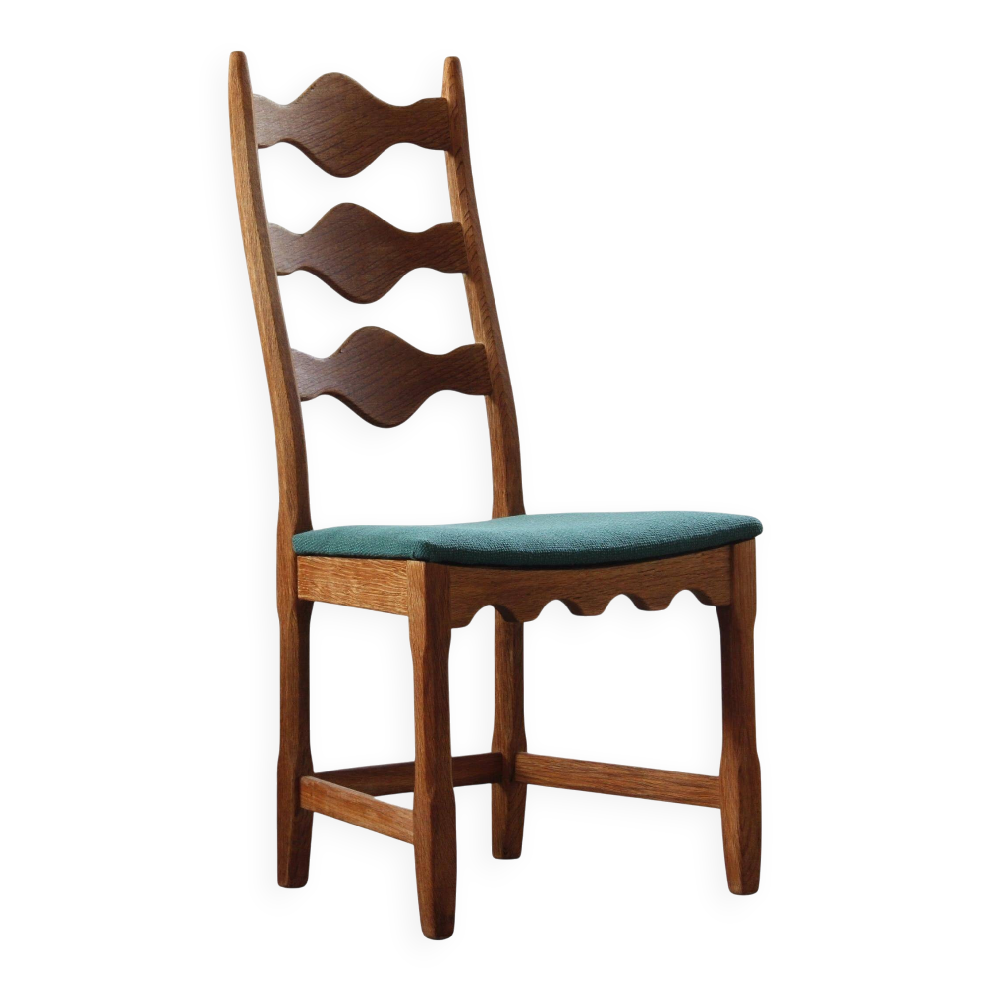 Six vintage 1960s Danish ladderback oak chairs, Henning Kjærnulf brutalist style