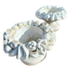 Pair of round stone fruit bowls on foot