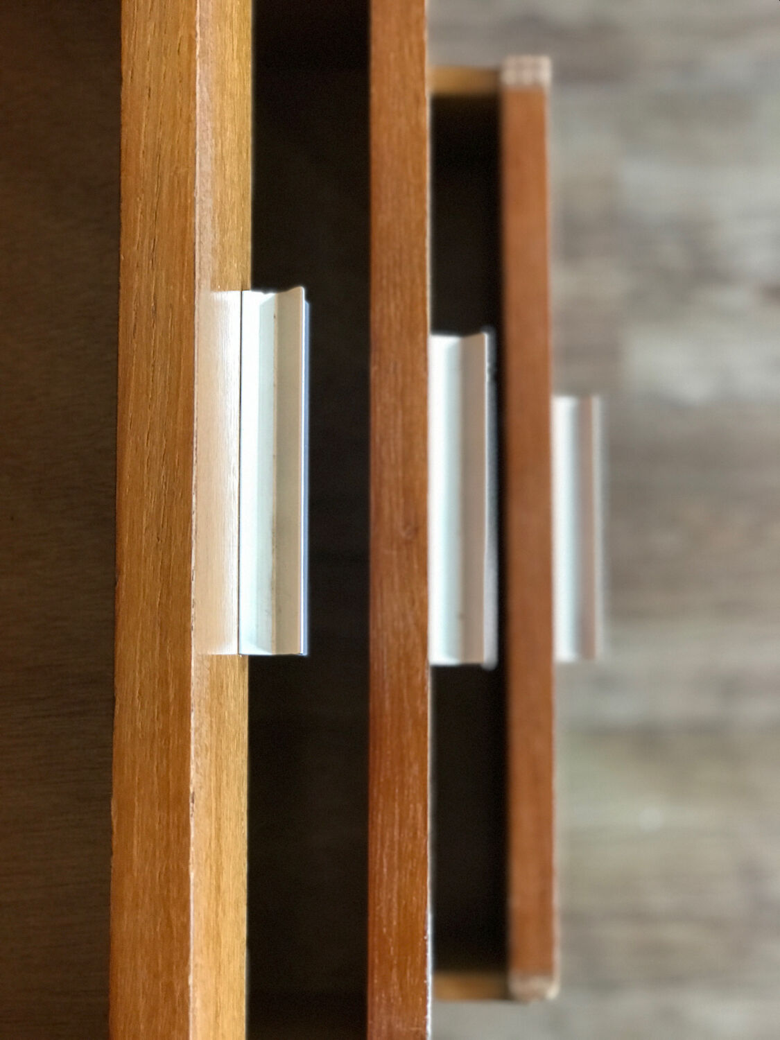 Vintage teak and stainless steel desk with two pedestals