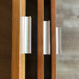 Vintage teak and stainless steel desk with two pedestals