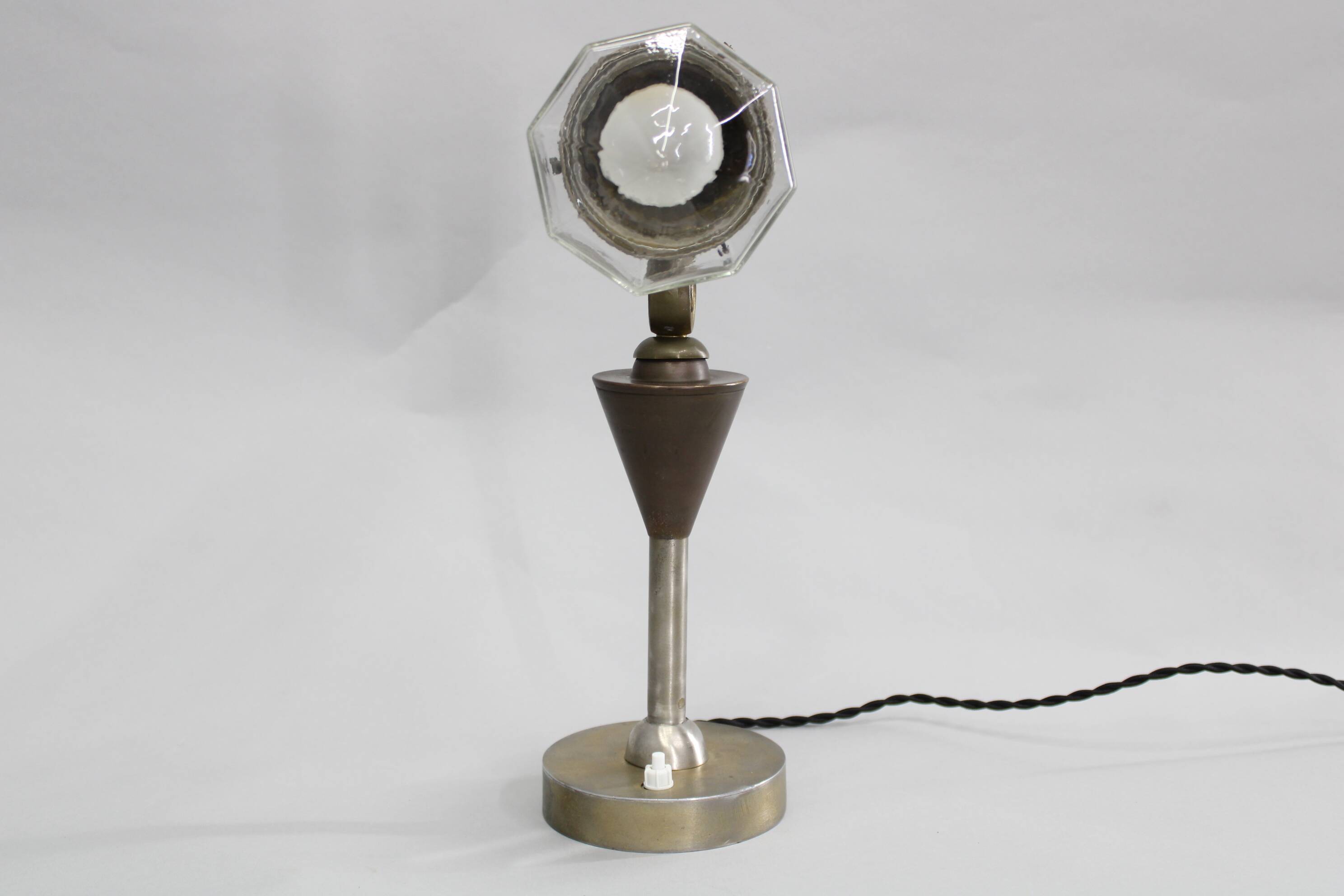 Lampe de bureau Sécession des années 1930, en laiton et verre, Tchécoslovaquie