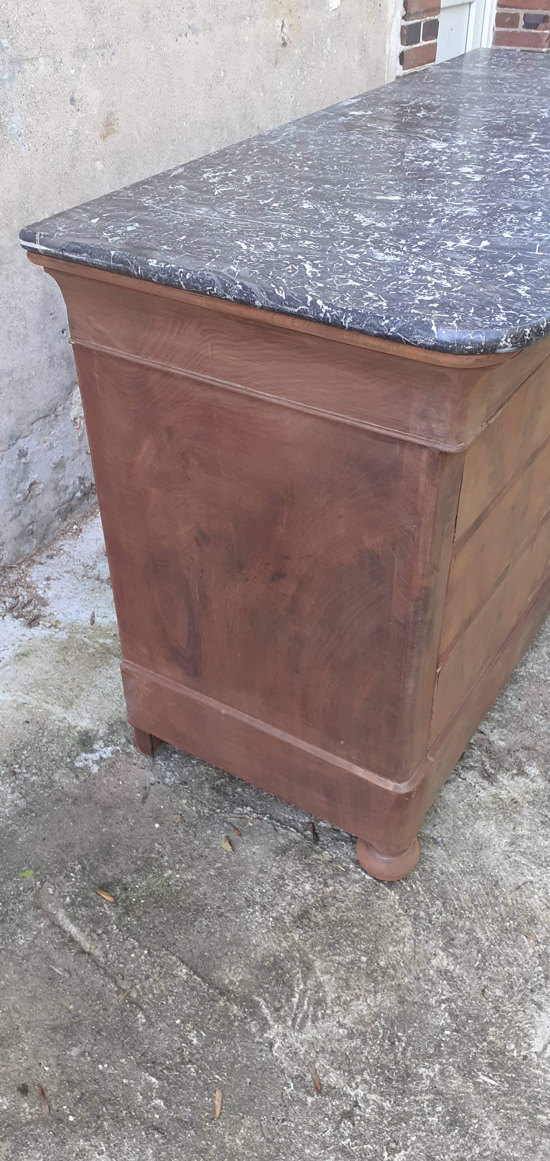 Louis Philippe style chest of drawers 4 drawers gray marble walnut raw wood