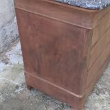 Commode style Louis Philippe 4 tiroirs marbre gris noyer bois brut