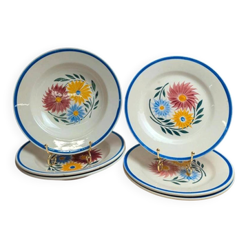 Lot de 6 assiettes en terre de fer HBC – Modèle Rustique – Décor floral peint à la main