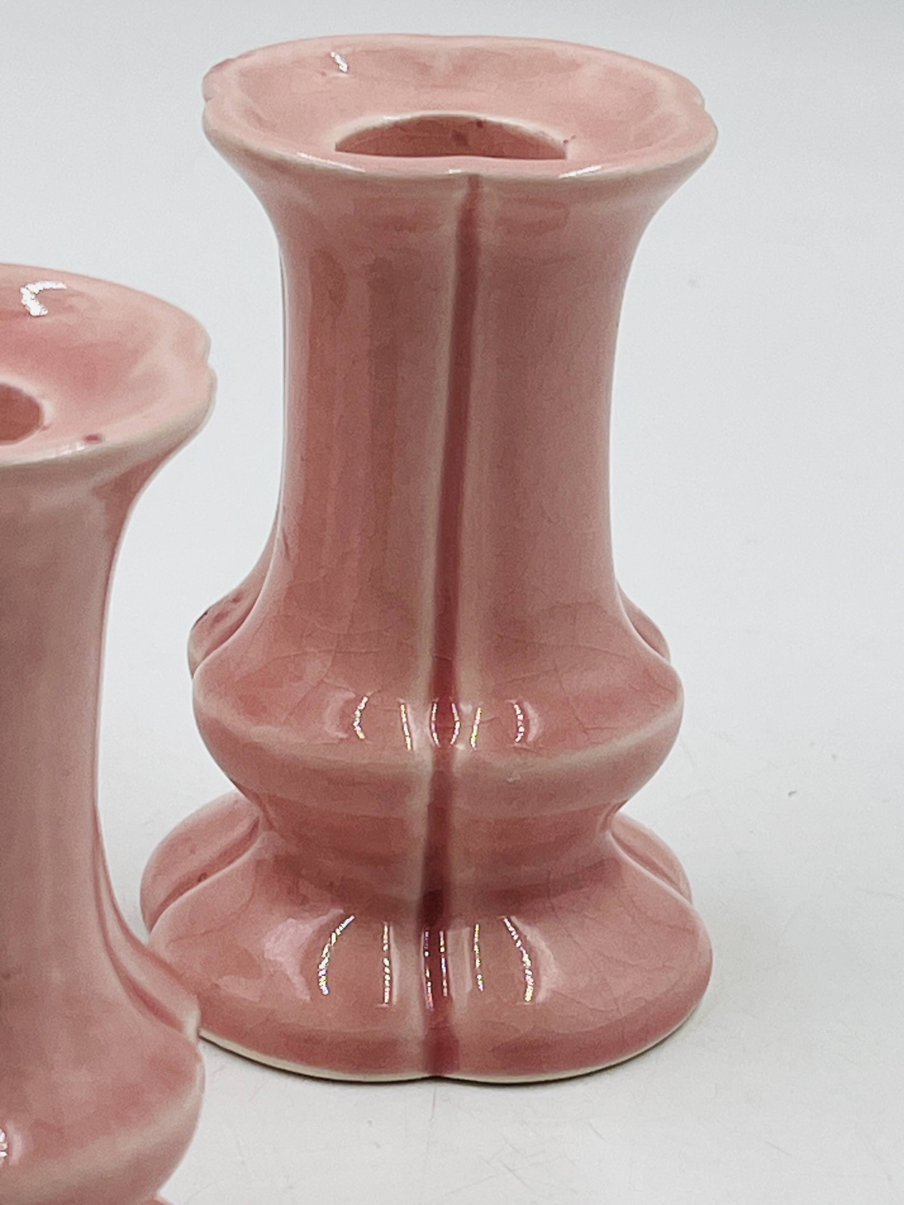 Set of 3 pink ceramic candle holders