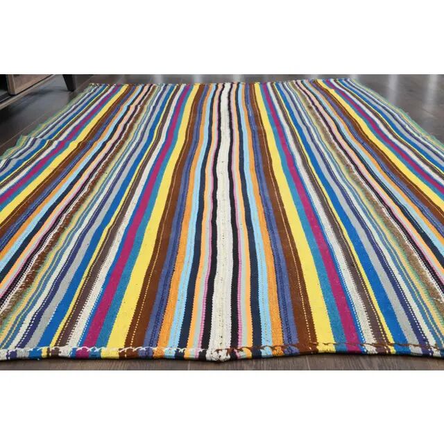 1970s Vintage Turkish Oushak Handmade Wool Cotton Blue Area Rug 157x259
