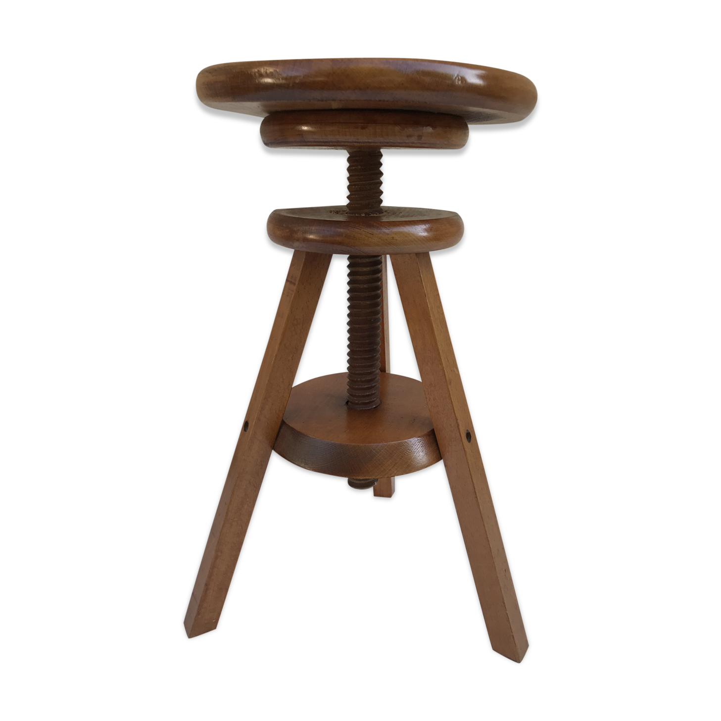 Stool former painter tripod adjustable screw 70s vintage wooden