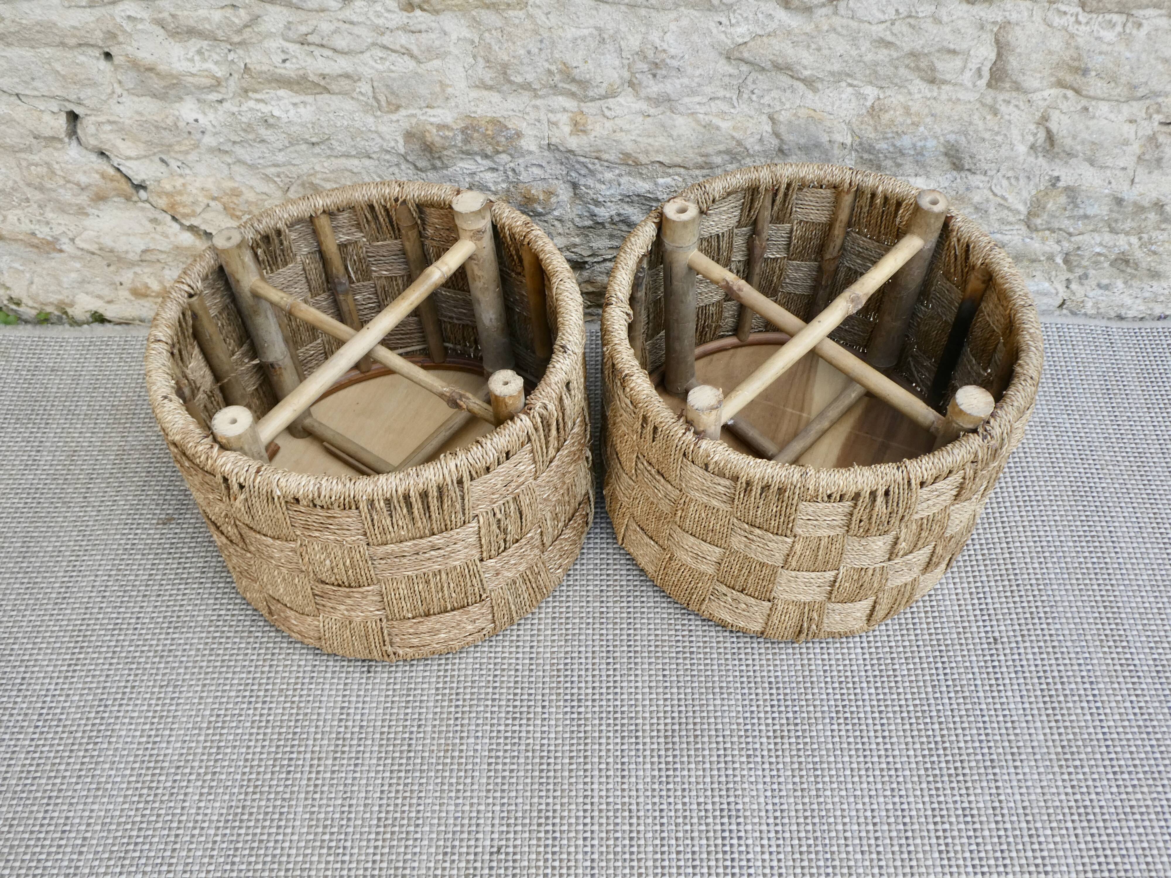 Pair of braided rope ottoman stools