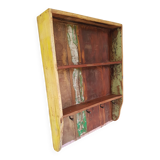Wall shelf 3 shelves + 4 hooks cast iron in polychrome wood