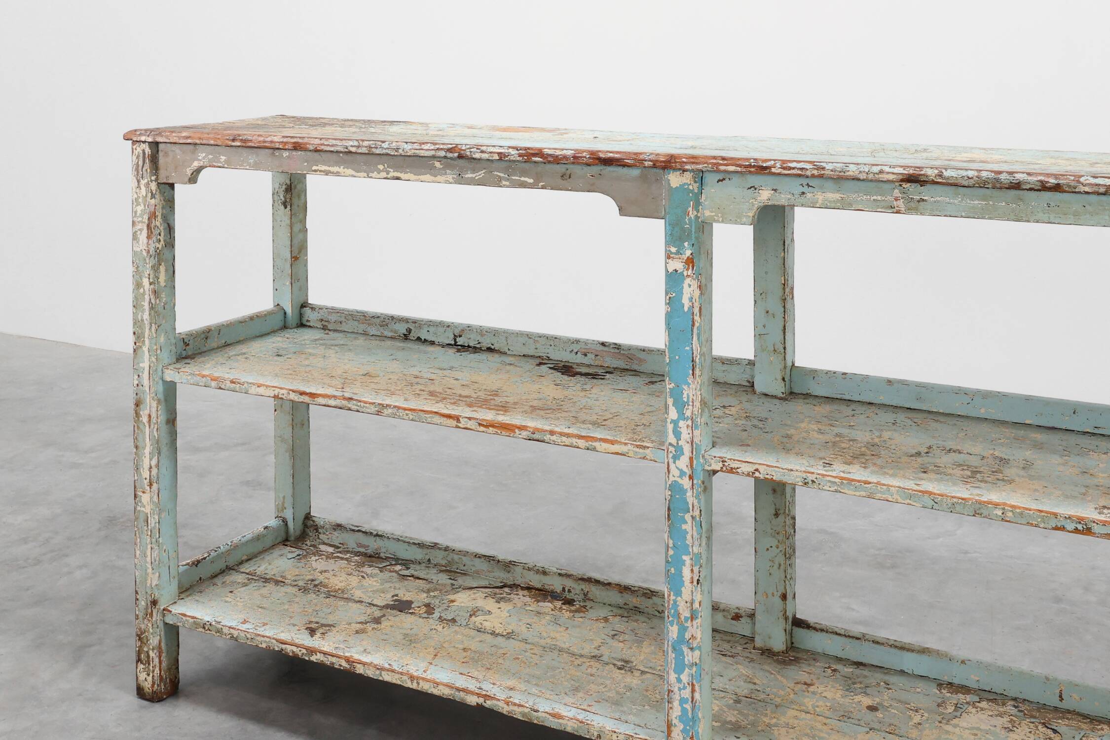 Industrial console with patina of old layers of paint, France ca. 1900