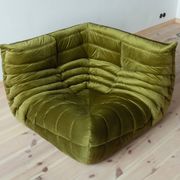 Togo set of corner armchair and  lounge in olive green velvet