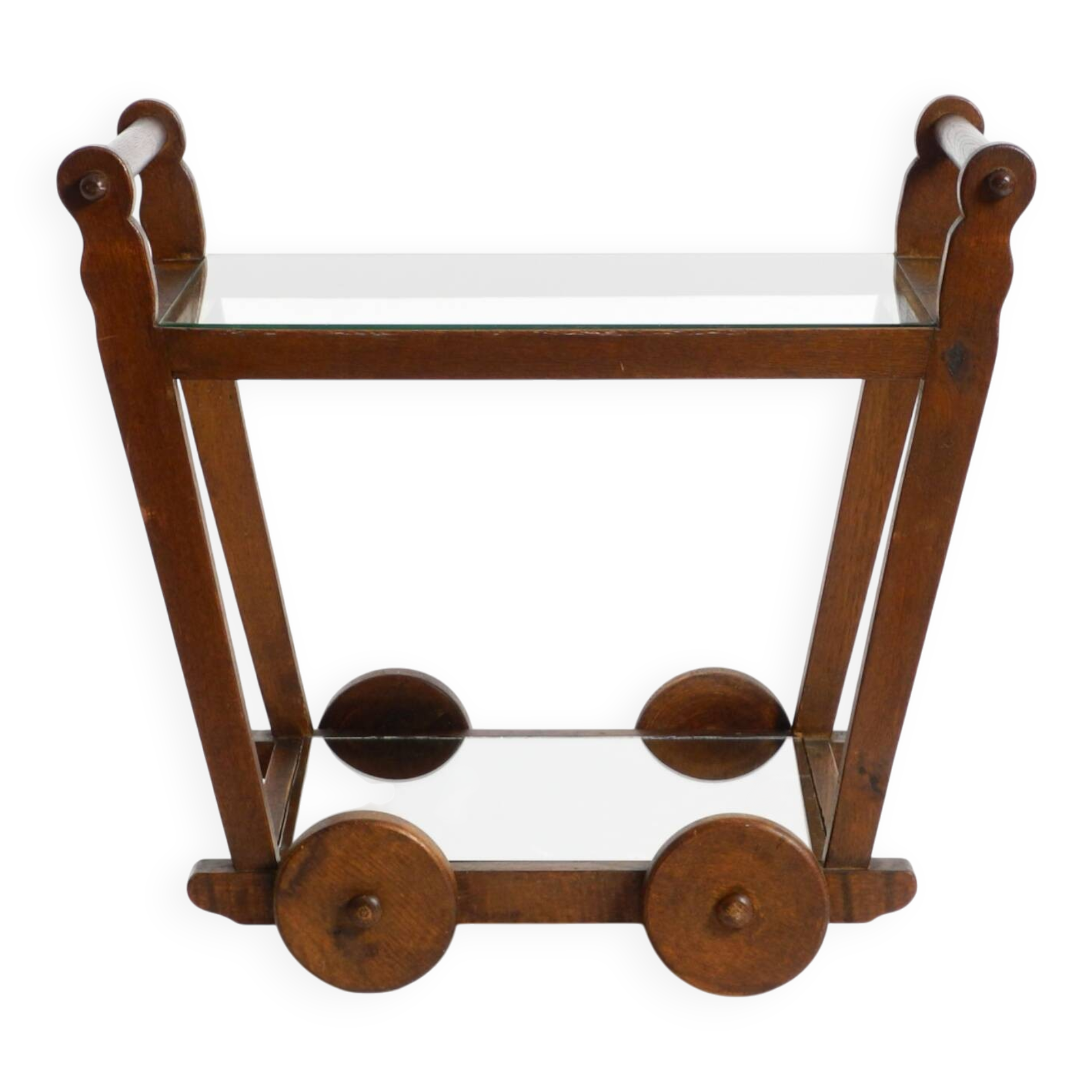 Beautiful, unique 1930s tea trolley bar cart made of solid oak wood