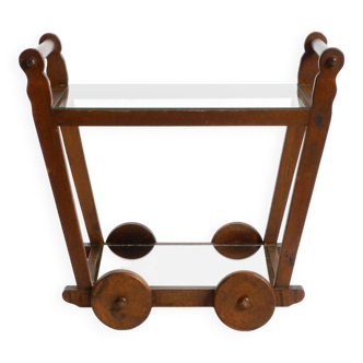 Beautiful, unique 1930s tea trolley bar cart made of solid oak wood
