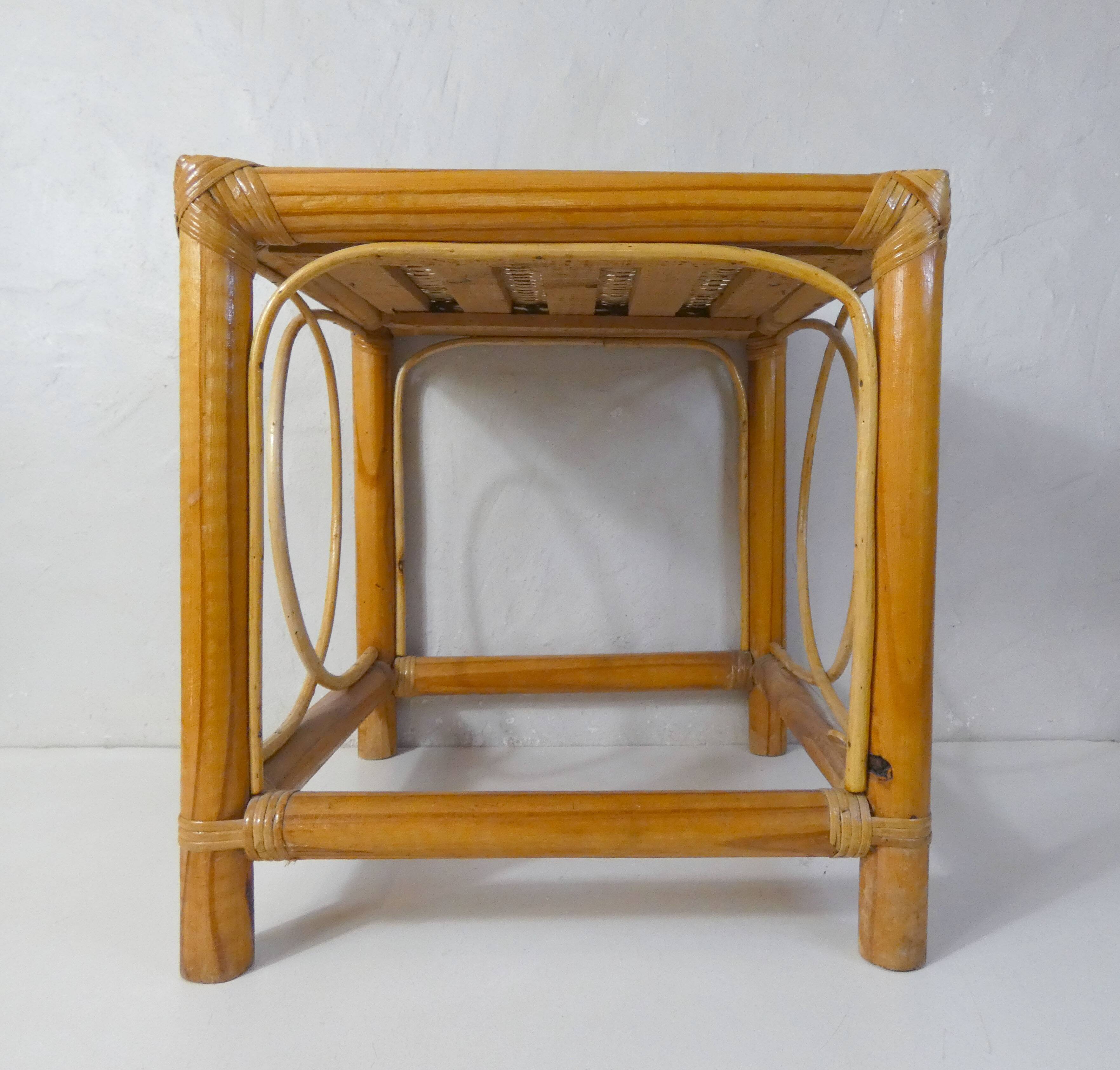 Vintage rattan sofa side table