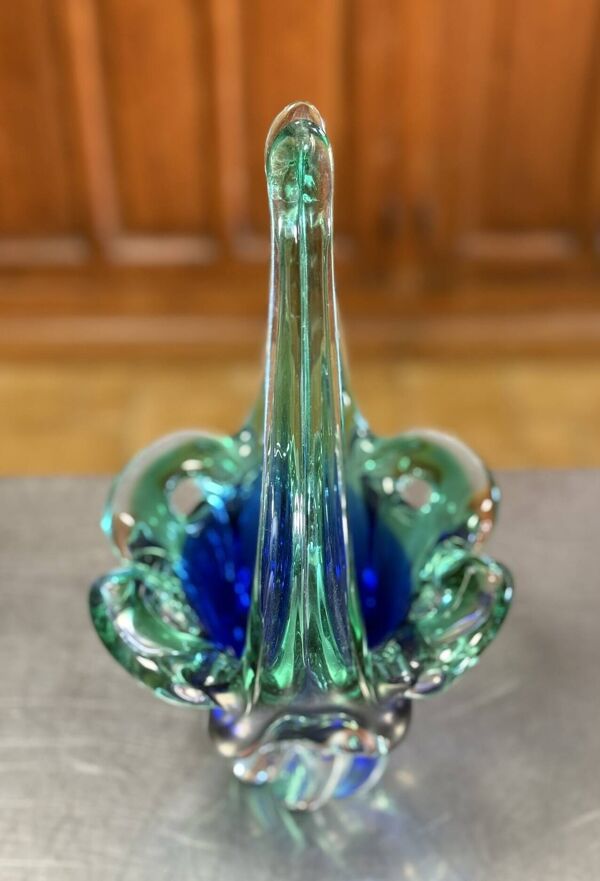 Murano : panier centre de table en verre soufflé