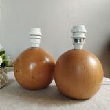 Duo of lamp feet ball beech wood, the turnery of the penny, vintage