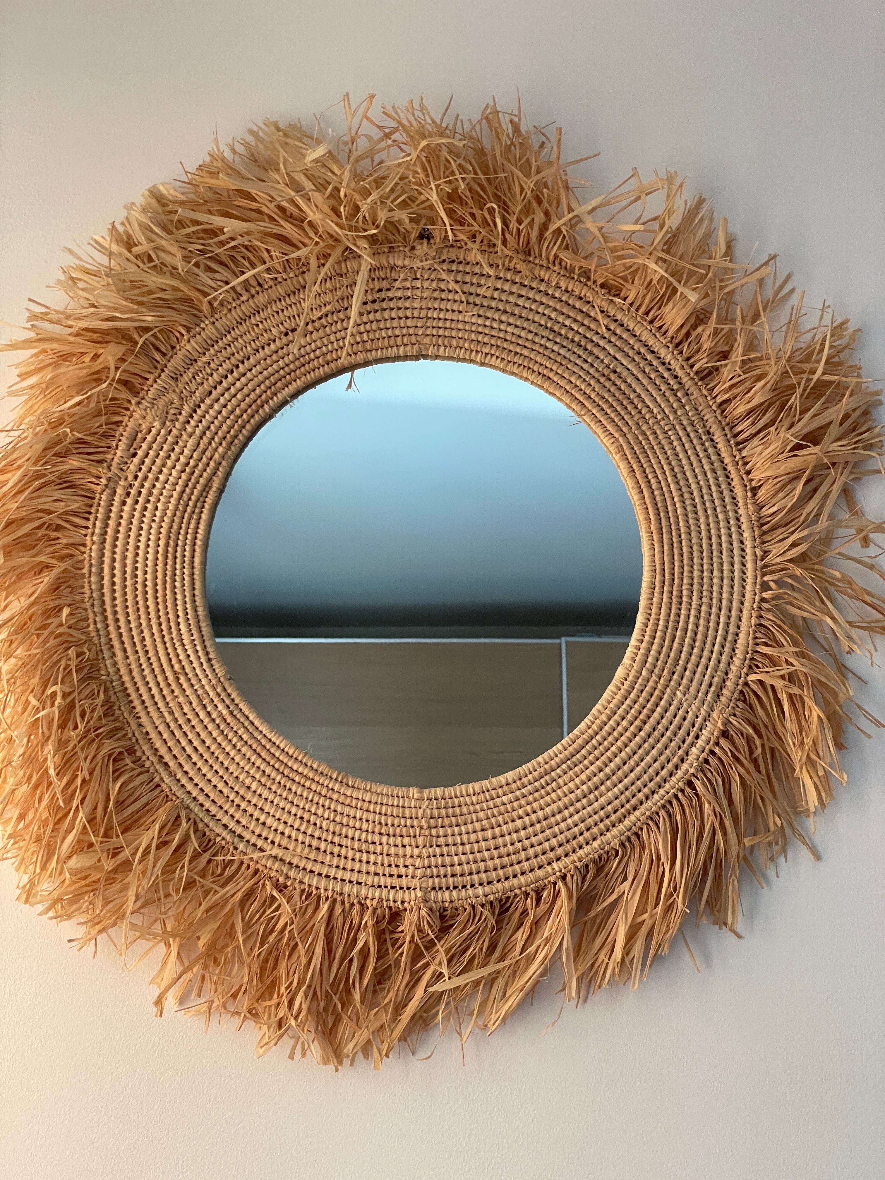 Mirror in raffia, 47 cm