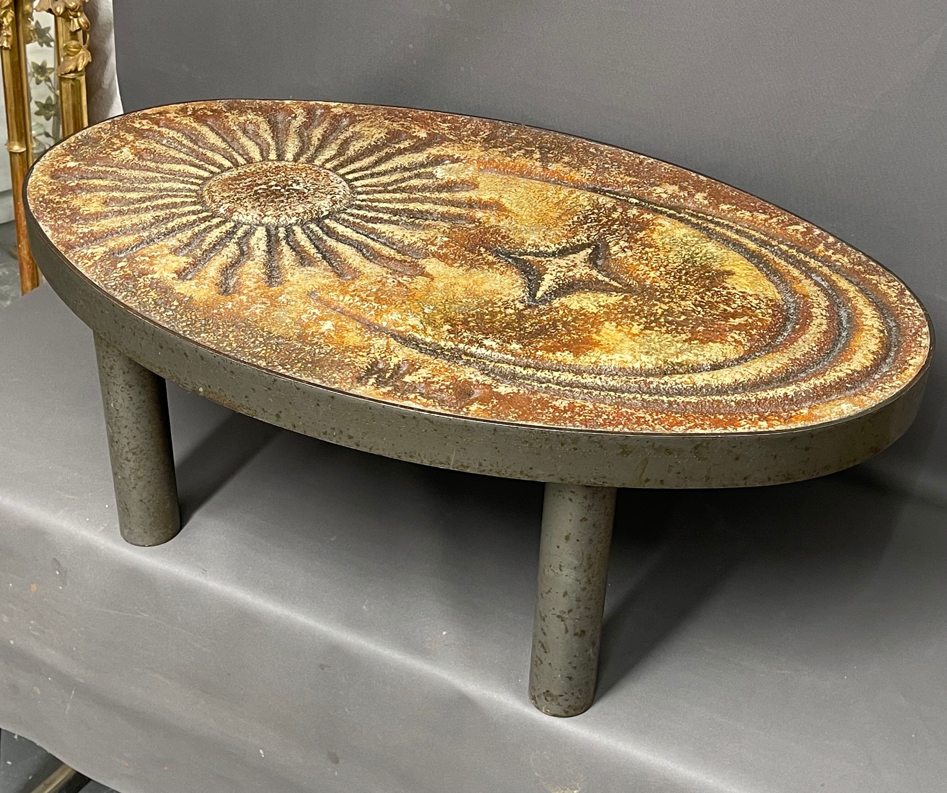 Sun coffee table in lava stone period 1960
