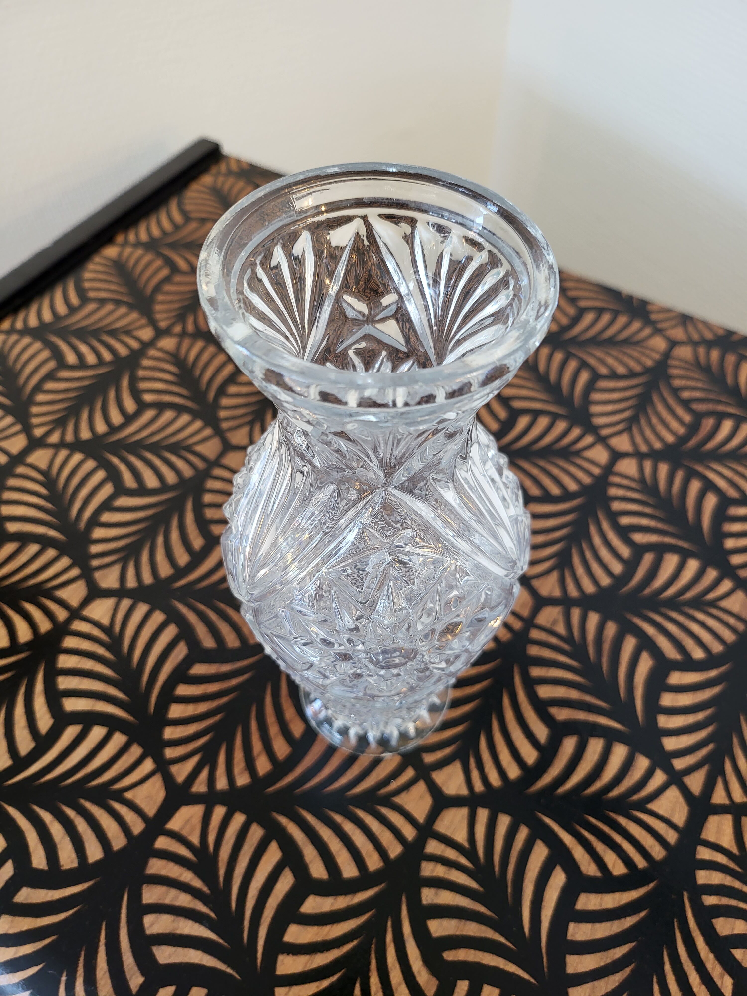 Vintage chiseled transparent glass vase